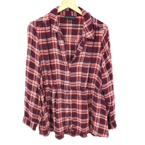 Lane Bryant button up shirt flannel long sleeved red plaid top casual 18 20 READ - Picture 1 of 10
